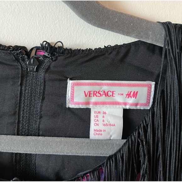 VERSACE X H&M 100% Silk Pink Heart Fringe Mini Dress - 6 - Picture 6 of 11
